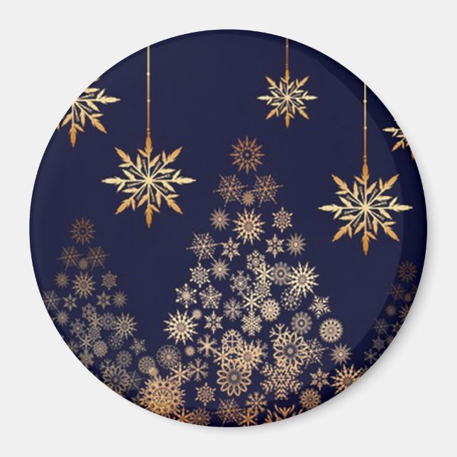 Blue Background with Golden Christmas Tree Magnet (Front)