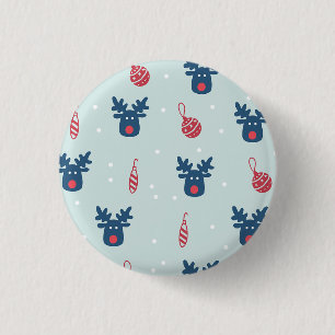 Blue Background With Rudolph and Christmas Balls 3 Cm Round Badge