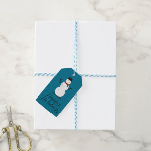 Blue Background With Snowman  Gift Tags