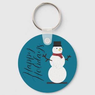 Blue Background With Snowman Key Ring