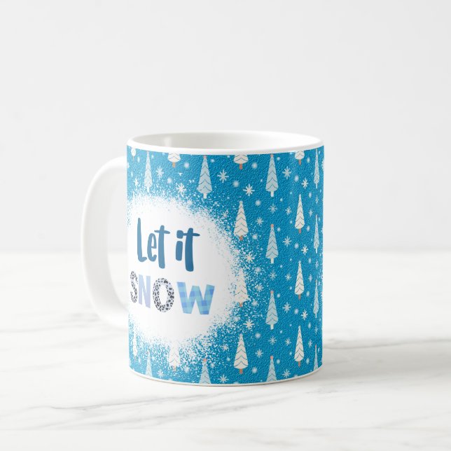 Blue Background With Trees and 'Let It Snow'  Coffee Mug (Front Left)