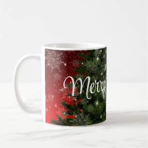 Blue Background With Withe Christmas Tree Coffee Mug