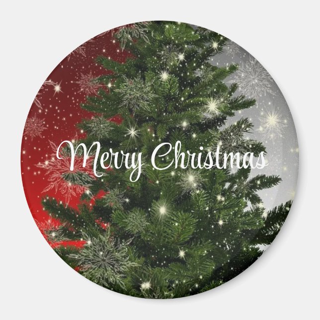 Blue Background With Withe Christmas Tree Magnet (Front)