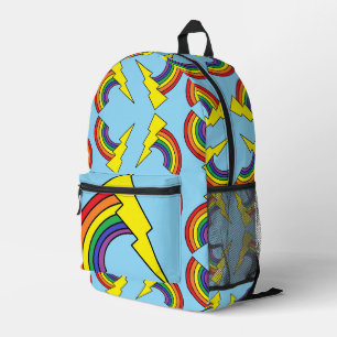 Blue Backpack With Rainbows and Lightning Bolts