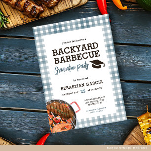 Blue Backyard BBQ Graduation Party Invitation