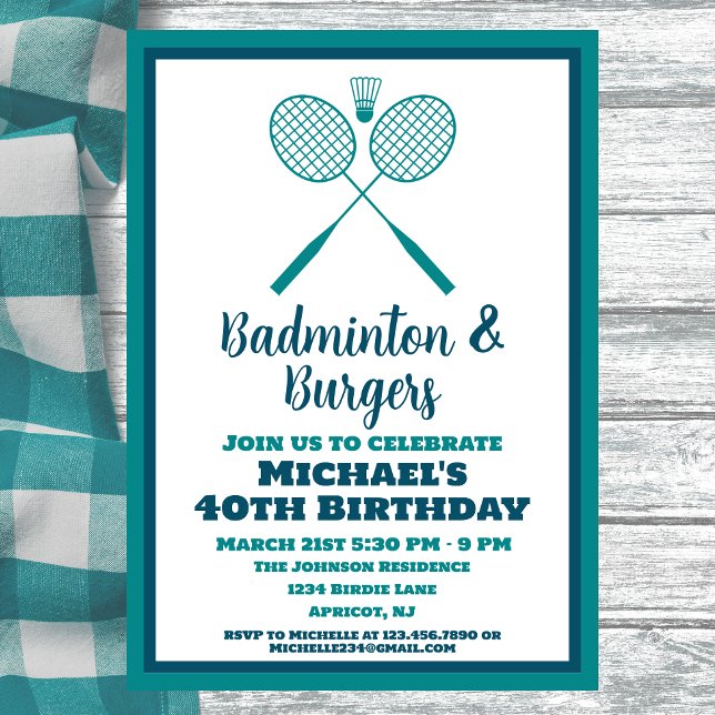 Blue Badminton Party Sports BBQ Birthday Invitation (Creator Uploaded)