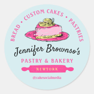 Blue Bakery Pastry Lemon Cheesecake Classic Round Sticker