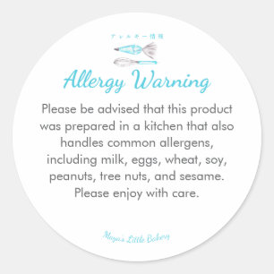 Blue Baking Utensils Allergy Warning Classic Round Sticker