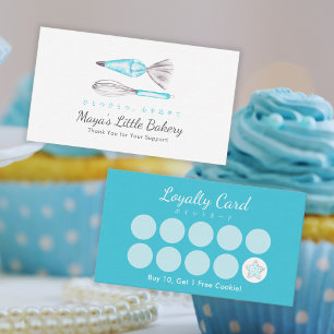 Blue Baking Utensils Watercolor Bakery Loyalty Business Card