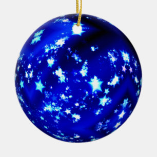 Blue ball brilliant stars ceramic ornament