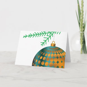 Blue Ball Tree Ornament with Yellow Dots on White Holiday Card