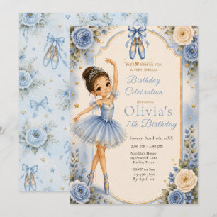 Blue Ballerina Birthday Party Invitation