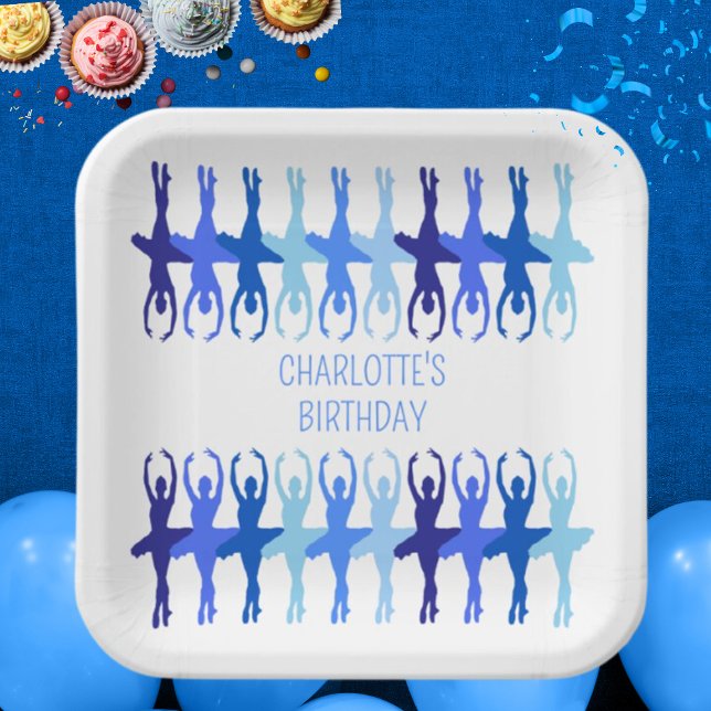 Blue Ballerina Group Silhouettes Personalised  Paper Plate (Creator Uploaded)