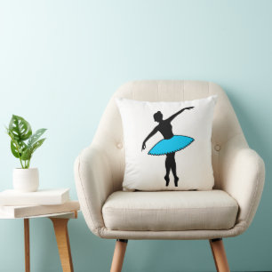 Blue Ballerina Silhouette Dancer En Pointe Dancing Cushion