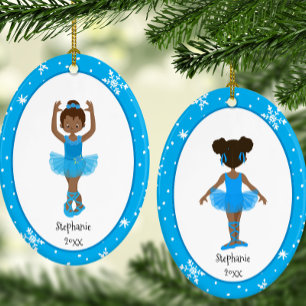 Blue Ballerina Snowflakes Personalised Christmas Ceramic Ornament