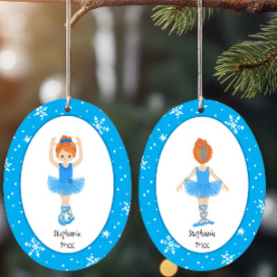 Blue Ballerina Snowflakes Personalised Christmas Ceramic Ornament