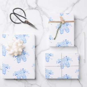 Blue Ballet Birthday Pointe Shoes Wrapping Paper Sheet