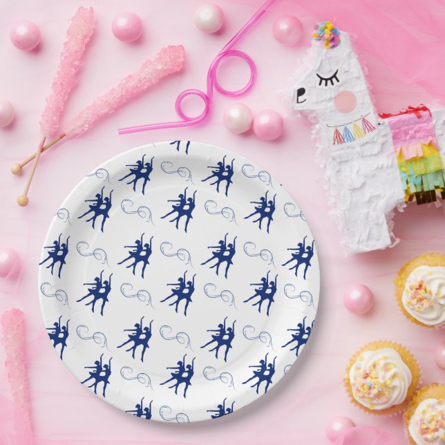 Blue Ballet Dancer Pattern Paper Plate (Party)