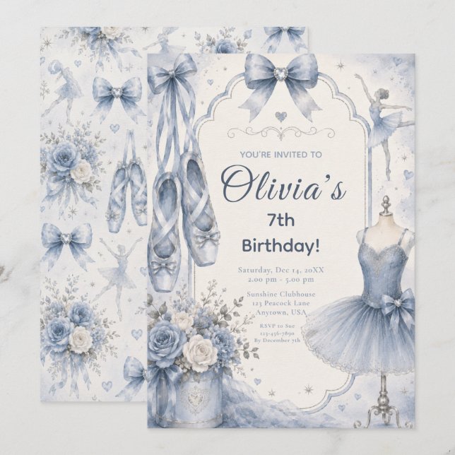 Blue Ballet Tutu Party Invitation (Front/Back)
