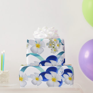 Blue Ballon and Frangipani Matte Wrapping Paper