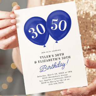 Blue Balloon Adult Joint Birthday Invitation
