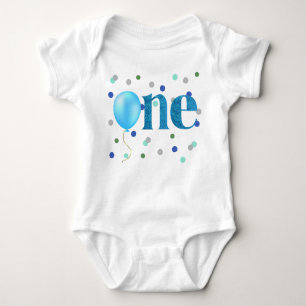 Blue Balloon and Confetti First Birthday Baby Bodysuit