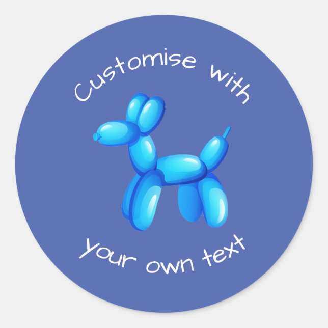 Blue Balloon Animal Dog Custom Text Classic Round Sticker (Front)