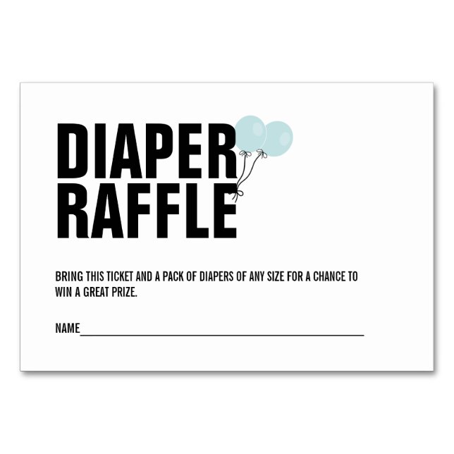 Blue Balloon Baby Shower Diaper Raffle Ticket Card (Front)