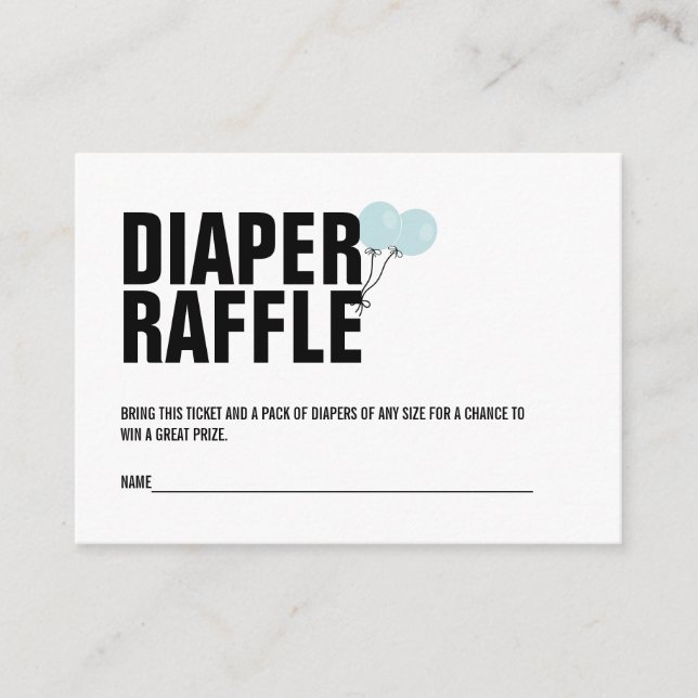 Blue Balloon Baby Shower Diaper Raffle Ticket Enclosure Card (Front)