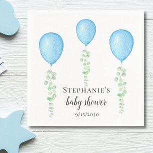 Blue Balloon Baby Shower Greenery Napkin