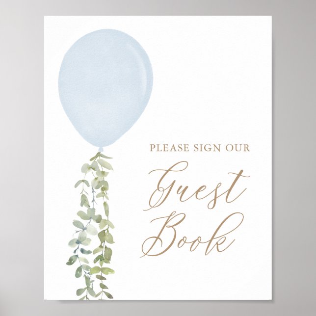 Blue Balloon Baby Shower Guest Book Sign (Front)