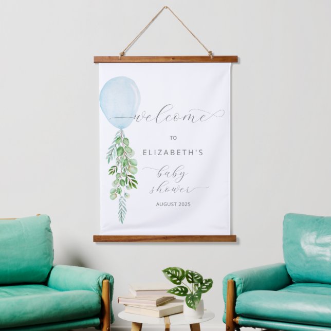 Blue Balloon Baby Shower Hanging Tapestry (Living Room)