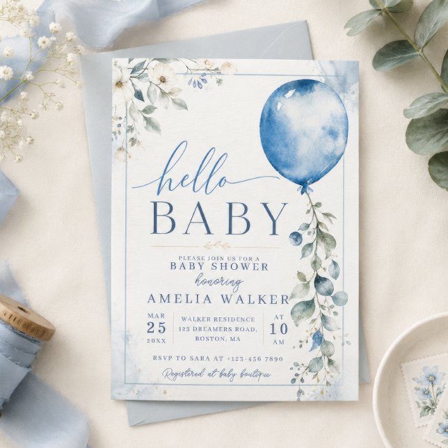 Blue Balloon Baby Shower Invitation (Creator Uploaded)