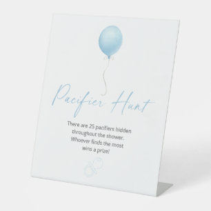 Blue Balloon Baby Shower Pacifier Hunt Pedestal Sign
