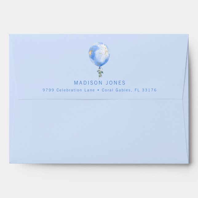Blue Balloon Baby Shower Return Address Envelope (Back (Top Flap))
