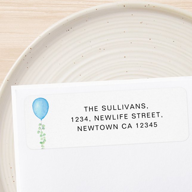 Blue Balloon Baby Shower Return Address Label (Creator Uploaded)