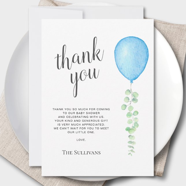 Blue Balloon Baby Shower Thank You Card (Creator Uploaded)