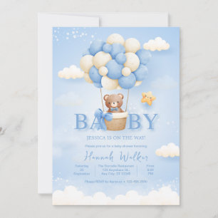 Blue Balloon Bear Baby Shower Invitation