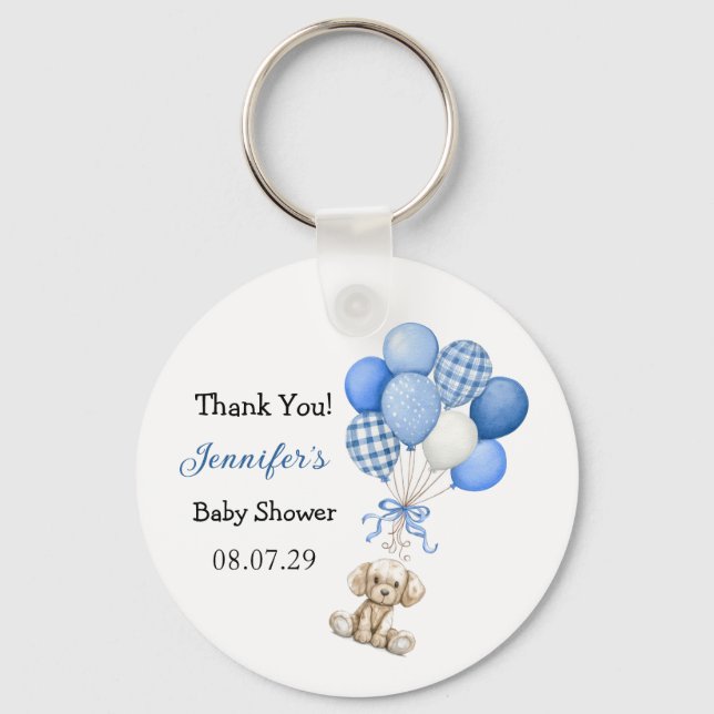 Blue Balloon Boy Baby Shower Keychain (Front)