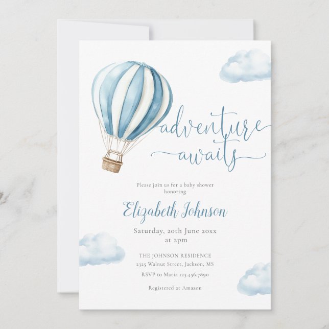 Blue Balloon Boy QR Code Photo Baby Shower Invitation (Front)