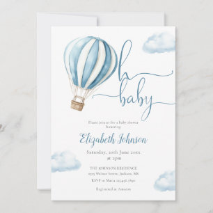 Blue Balloon Boy QR Code Photo Baby Shower Invitation