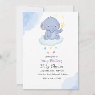 Blue Balloon Cute Elephant Baby Shower Invitation