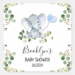 Blue Balloon Elephant Baby Shower Favour Sticker