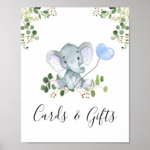 Blue Balloon Elephant Baby Shower Party Sign
