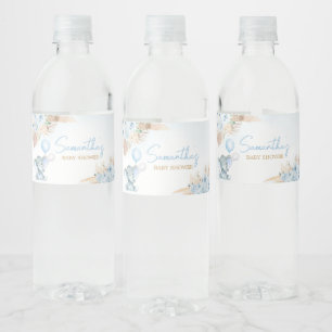 Blue Balloon Elephant Baby Shower  Water Bottle Label