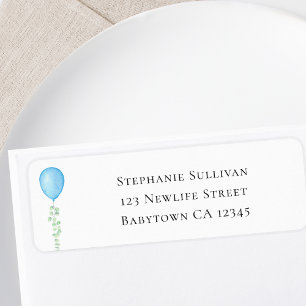 Blue Balloon Eucalyptus Baby Shower Return Address Label