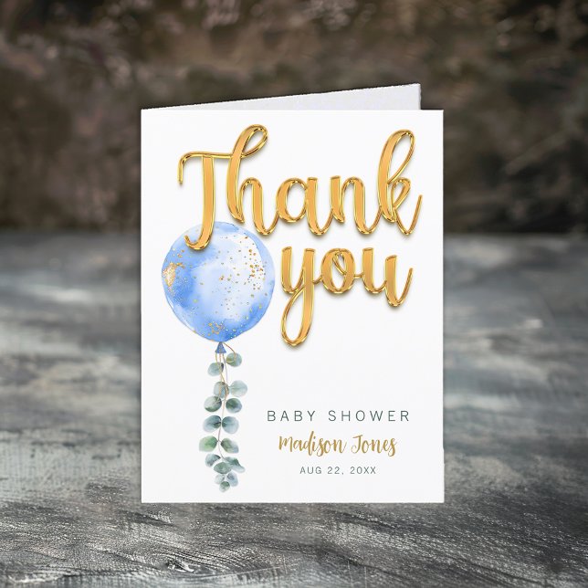 Blue Balloon Eucalyptus Baby Shower Thank You Card (Thank You Card)