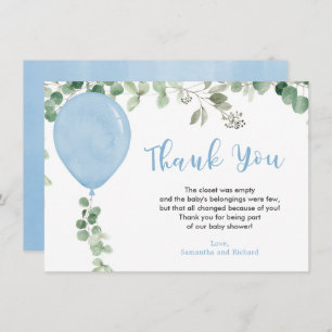 Blue balloon eucalyptus greenery thank you card
