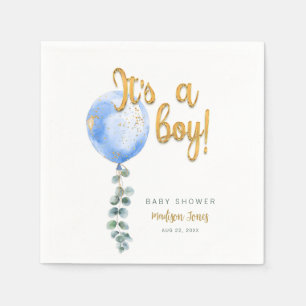 Blue Balloon Eucalyptus Its A Boy Baby Shower  Napkin