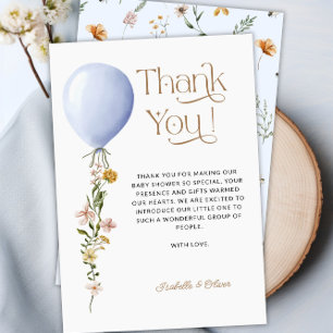 Blue Balloon Floral Baby Shower Thank You Card